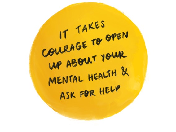 Text: it takes courage to open up about your mental health and ask for help