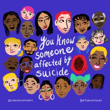 Illustration of many different people's heads around the words "You know someone affected by suicide"